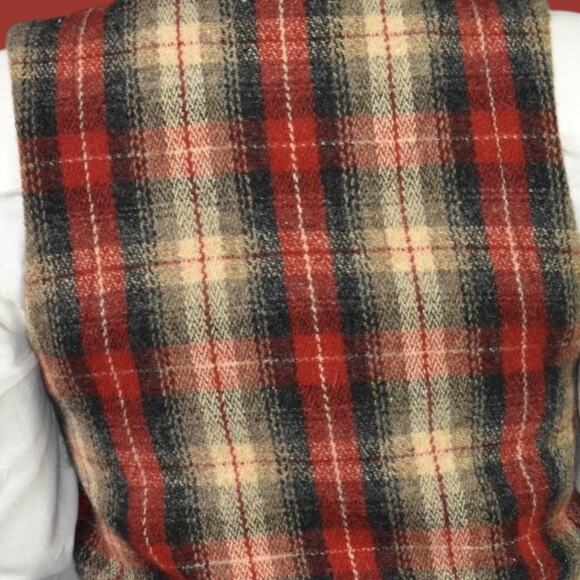 Vintage Eddie Bauer Plaid Wool Vest Red Tartan Check Equestrian Waistcoat Small - Picture 5 of 15